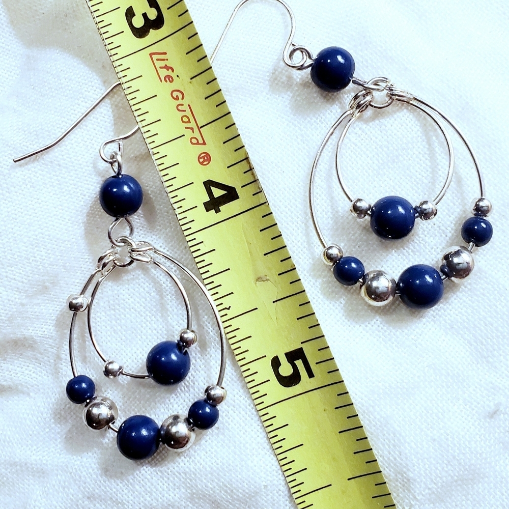 Sterling Silver Double Hoop Lapis Earrings